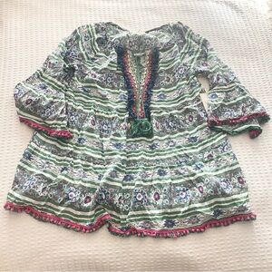 Boundless North Green and Pink Printed Dress with shell detail Medium NWT